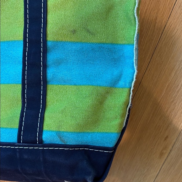 Vtg L.L. Bean Boat N’ Tote Striped Bag Medium Blue Green - Picture 2 of 10